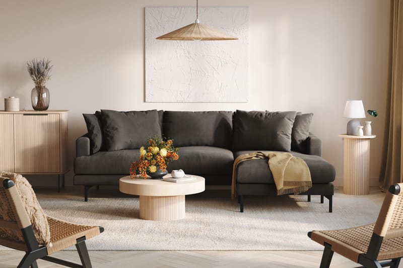 Menard 3-seters Høyrevendt L-formet Divansofa i Manchester - Mørk grå - Møbler - Sofaer - Sofaer med sjeselong - 3 seters sofa med divan