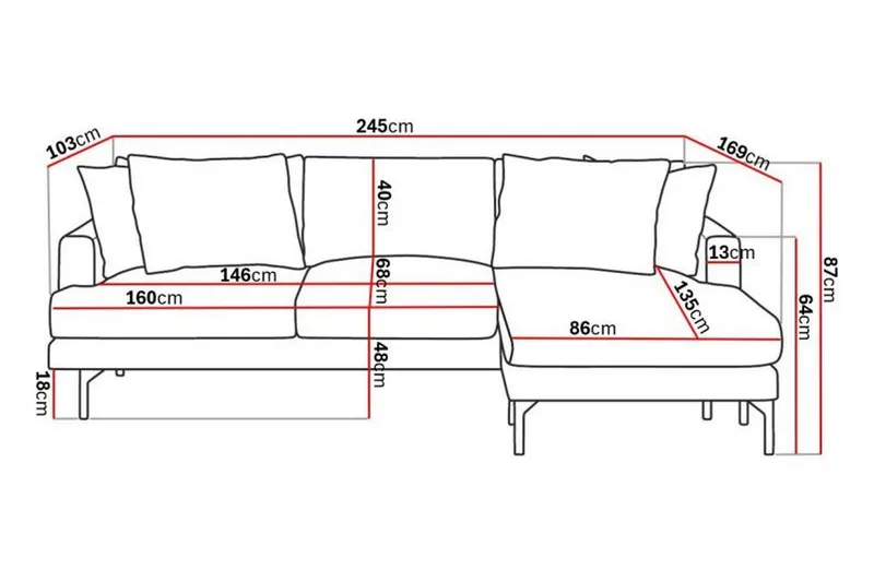 Menard 3-seters Høyrevendt L-formet Divansofa i Manchester - Mørk grå - Møbler - Sofaer - Sofaer med sjeselong - 3 seters sofa med divan