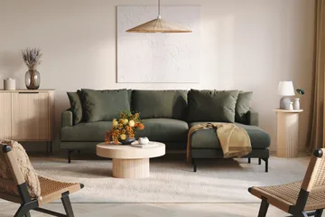 Menard 3-seters Høyrevendt L-formet Divansofa i Manchester - Mørk grønn - Møbler - Sofaer - Sofaer med sjeselong - 3 seters sofa med divan