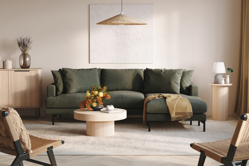 Menard 3-seters Høyrevendt L-formet Divansofa i Manchester - Mørk grønn - Møbler - Sofaer - Sofaer med sjeselong - 3 seters sofa med divan
