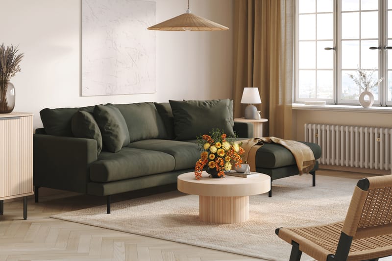 Menard 3-seters Høyrevendt L-formet Divansofa i Manchester - Mørk grønn - Møbler - Sofaer - Sofaer med sjeselong - 3 seters sofa med divan