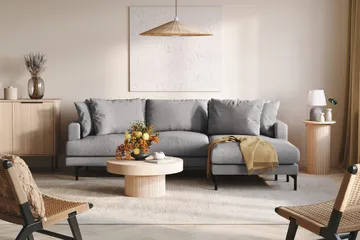 Menard 3-seters Høyrevendt L-formet Divansofa i Stoff - Grå - Møbler - Sofaer - Sofaer med sjeselong - 3 seters sofa med divan