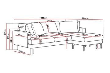 Menard 3-seters Høyrevendt L-formet Divansofa i Stoff - Grå - Møbler - Sofaer - Sofaer med sjeselong - 3 seters sofa med divan