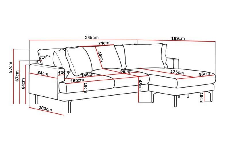 Menard 3-seters Høyrevendt L-formet Divansofa i Stoff - Grå - Møbler - Sofaer - Sofaer med sjeselong - 3 seters sofa med divan