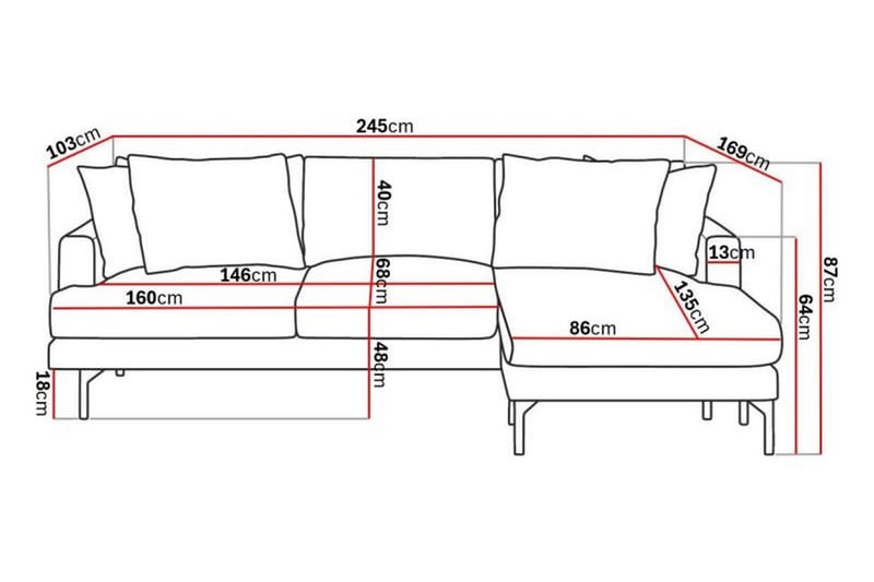 Menard 3-seters Høyrevendt L-formet Divansofa i Stoff - Grå - Møbler - Sofaer - Sofaer med sjeselong - 3 seters sofa med divan