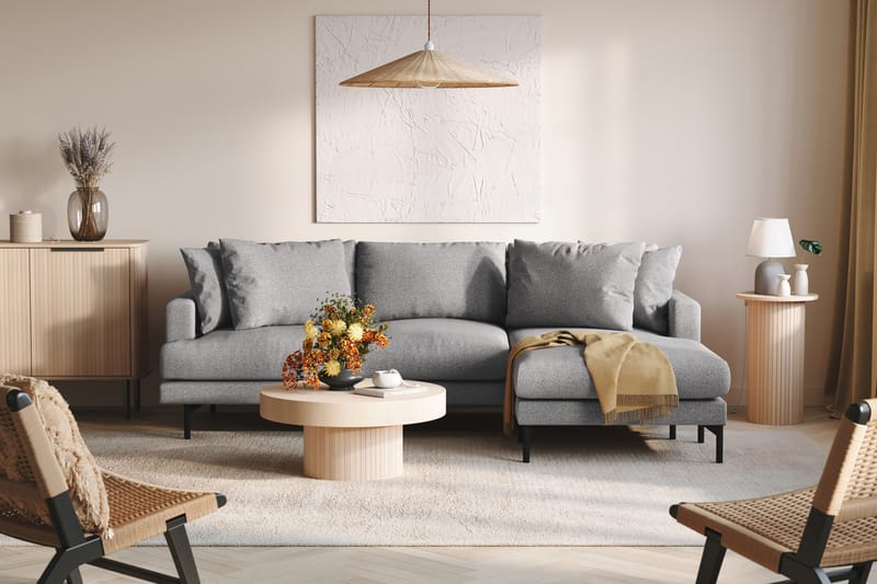 Menard 3-seters Høyrevendt L-formet Divansofa i Stoff - Grå - Møbler - Sofaer - Sofaer med sjeselong - 3 seters sofa med divan
