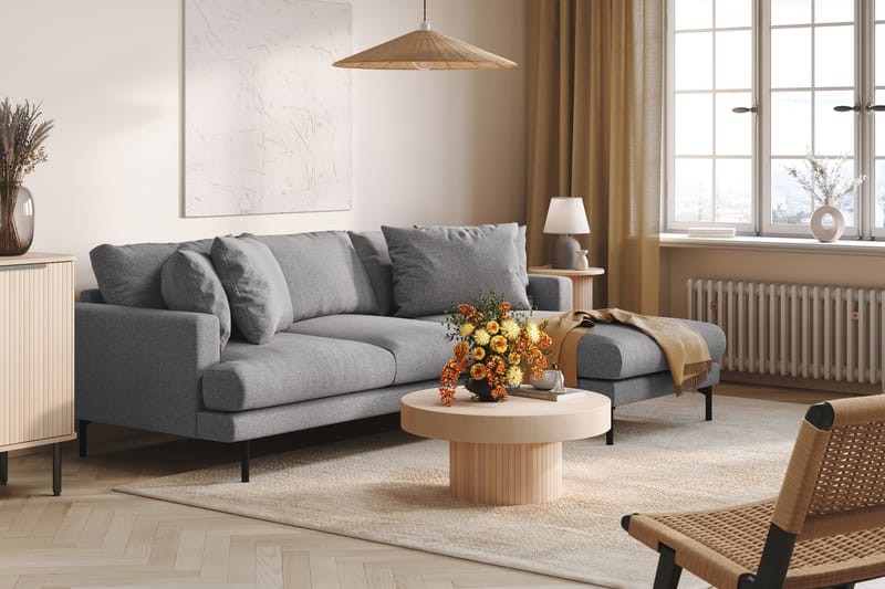 Menard 3-seters Høyrevendt L-formet Divansofa i Stoff - Grå - Møbler - Sofaer - Sofaer med sjeselong - 3 seters sofa med divan