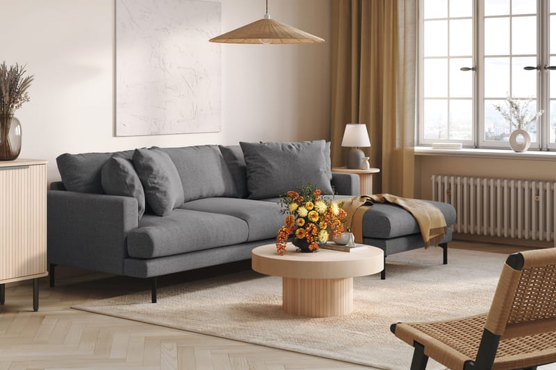 Menard 3-seters Høyrevendt L-formet Divansofa i Stoff - Mørk grå - Møbler - Sofaer - Sofaer med sjeselong - 3 seters sofa med divan