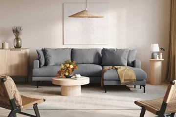 Menard 3-seters Høyrevendt L-formet Divansofa i Stoff - Mørk grå - Møbler - Sofaer - Sofaer med sjeselong - 3 seters sofa med divan