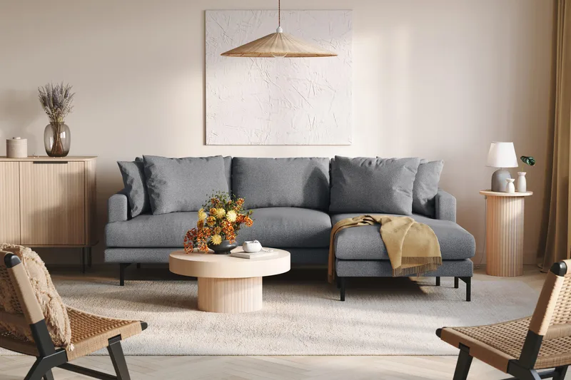 Menard 3-seters Høyrevendt L-formet Divansofa i Stoff - Mørk grå - Møbler - Sofaer - Sofaer med sjeselong - 3 seters sofa med divan