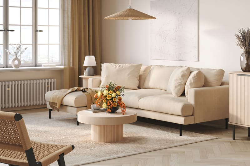 Menard 3-seters Venstrevendt Dyp L-formet Divansofa i Manchester - Beige - Møbler - Sofaer - Sofaer med sjeselong - 3 seters sofa med divan