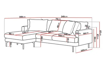 Menard 3-seters Venstrevendt L-formet Divansofa i Manchester - Grå - Møbler - Sofaer - Sofaer med sjeselong - 3 seters sofa med divan