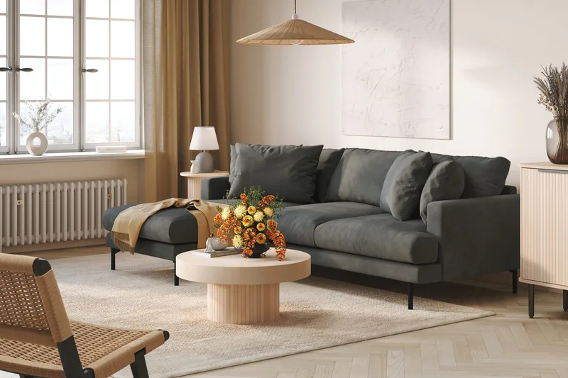 Menard 3-seters Venstrevendt L-formet Divansofa i Manchester - Grå - Møbler - Sofaer - Sofaer med sjeselong - 3 seters sofa med divan