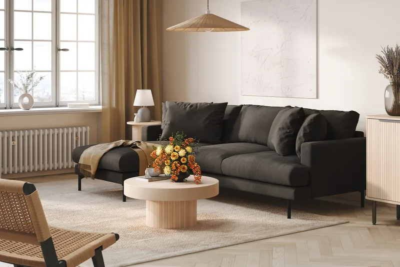 Menard 3-seters Venstrevendt L-formet Divansofa i Manchester - Mørk grå - Møbler - Sofaer - Sofaer med sjeselong - 3 seters sofa med divan