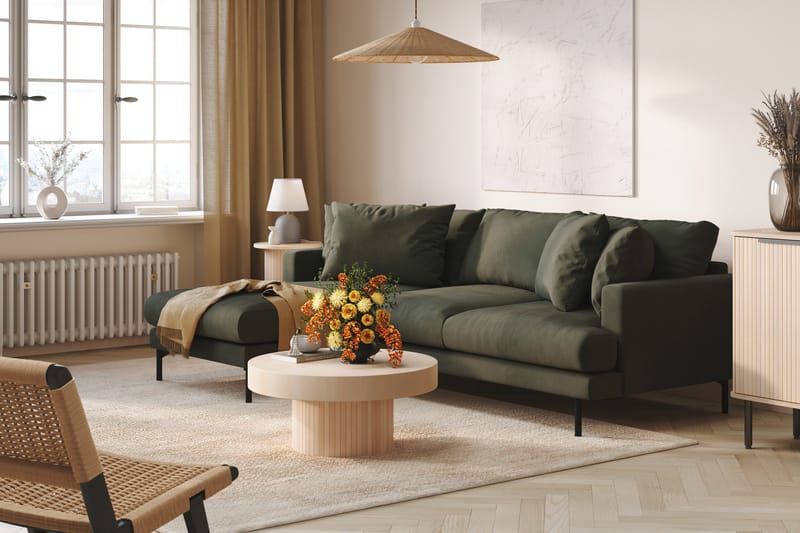 Menard 3-seters Venstrevendt L-formet Divansofa i Manchester - Mørk grønn - Møbler - Sofaer - Sofaer med sjeselong - 3 seters sofa med divan