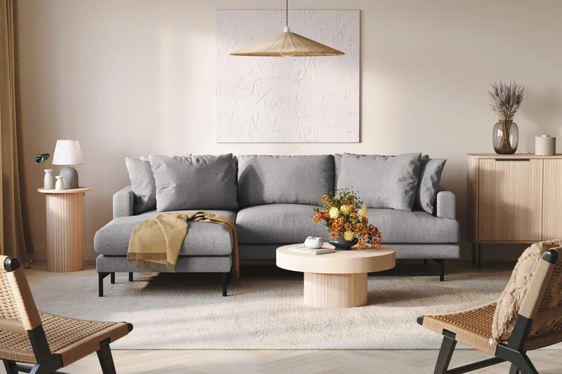 Menard 3-seters Venstrevendt L-formet Divansofa i Stoff - Grå - Møbler - Sofaer - Sofaer med sjeselong - 3 seters sofa med divan