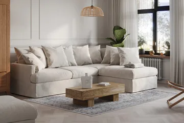 Menard 4-seters Høyrevendt Dyp L-formet Sjeselongsofa i Stoff - Beige - Møbler - Sofaer - Sofaer med sjeselong - 4 seters sofa med divan