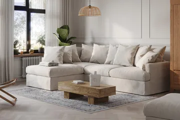 Menard 4-seters Venstrevendt Dyp L-formet Sjeselongsofa i Stoff - Beige - Møbler - Sofaer - Sofaer med sjeselong - 4 seters sofa med divan