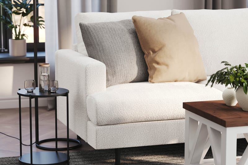 Menard Compact 4-seters Høyrevendt L-formet Sjeselongsofa i Bouclé - Hvit - Møbler - Sofaer - Sofaer med sjeselong - 4 seters sofa med divan
