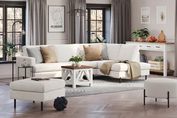 Menard Compact 4-seters Høyrevendt L-formet Sjeselongsofa i Bouclé - Hvit - Møbler - Sofaer - Sofaer med sjeselong - 4 seters sofa med divan
