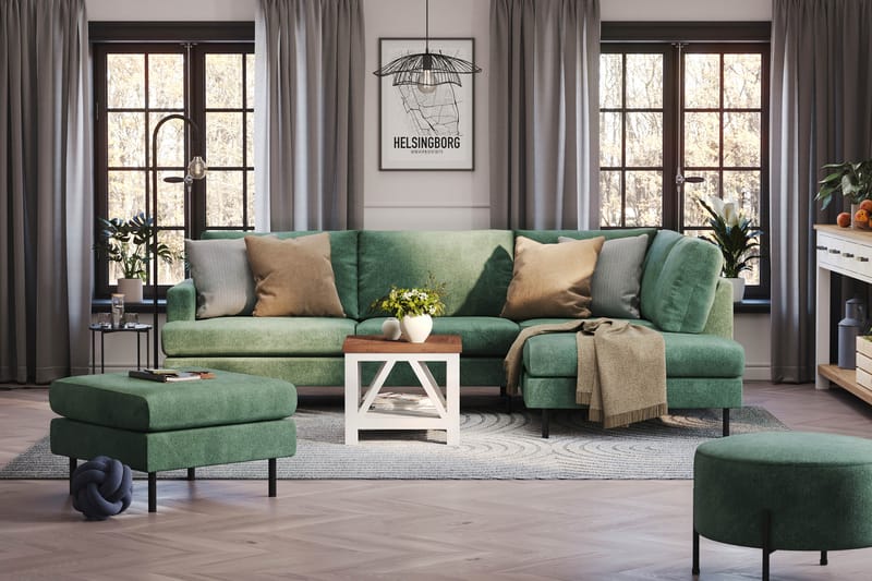 Menard Compact 4-seters Høyrevendt L-formet Sjeselongsofa i Fløyel - Mørk grønn - Møbler - Sofaer - Sofaer med sjeselong - 4 seters sofa med divan