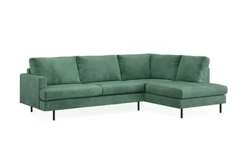Menard Compact 4-seters Høyrevendt L-formet Sjeselongsofa i Fløyel - Mørk grønn - Møbler - Sofaer - Sofaer med sjeselong - 4 seters sofa med divan