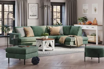 Menard Compact 4-seters Høyrevendt L-formet Sjeselongsofa i Fløyel - Mørk grønn - Møbler - Sofaer - Sofaer med sjeselong - 4 seters sofa med divan
