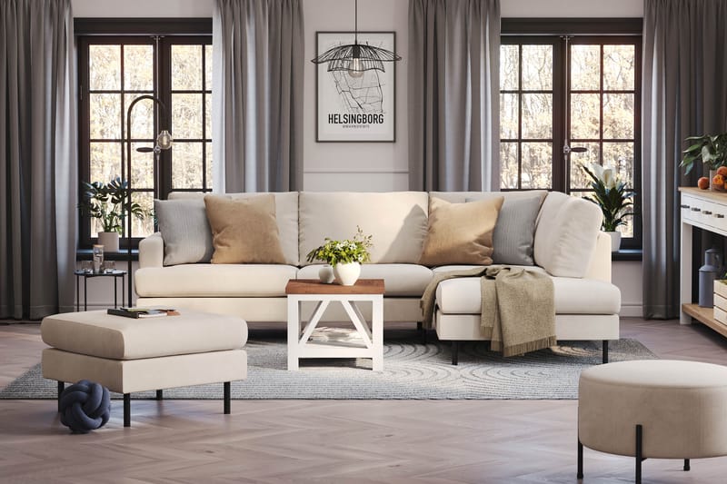 Menard Compact 4-seters Høyrevendt L-formet Sjeselongsofa i Manchester - Beige - Møbler - Sofaer - Sofaer med sjeselong - 4 seters sofa med divan