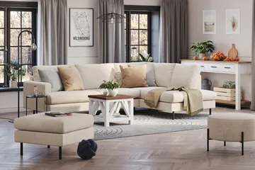Menard Compact 4-seters Høyrevendt L-formet Sjeselongsofa i Manchester - Beige - Møbler - Sofaer - Sofaer med sjeselong - 4 seters sofa med divan
