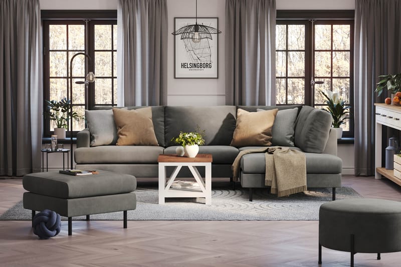 Menard Compact 4-seters Høyrevendt L-formet Sjeselongsofa i Manchester - Grå - Møbler - Sofaer - Sofaer med sjeselong - 4 seters sofa med divan
