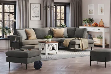 Menard Compact 4-seters Høyrevendt L-formet Sjeselongsofa i Manchester - Grå - Møbler - Sofaer - Sofaer med sjeselong - 4 seters sofa med divan