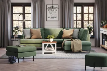 Menard Compact 4-seters Høyrevendt L-formet Sjeselongsofa i Manchester - Grønn - Møbler - Sofaer - Sofaer med sjeselong - 4 seters sofa med divan