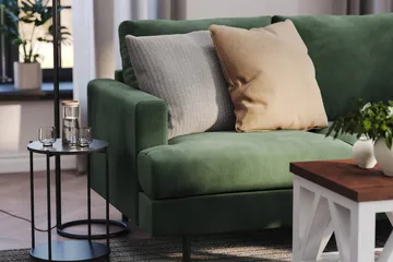 Menard Compact 4-seters Høyrevendt L-formet Sjeselongsofa i Manchester - Grønn - Møbler - Sofaer - Sofaer med sjeselong - 4 seters sofa med divan