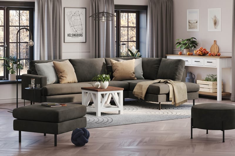 Menard Compact 4-seters Høyrevendt L-formet Sjeselongsofa i Manchester - Mørk grå - Møbler - Sofaer - Sofaer med sjeselong - 4 seters sofa med divan