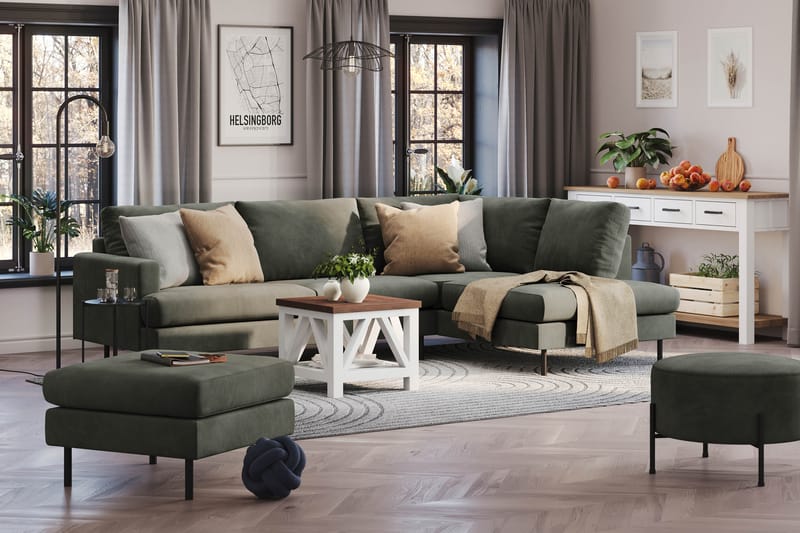 Menard Compact 4-seters Høyrevendt L-formet Sjeselongsofa i Manchester - Mørk grønn - Møbler - Sofaer - Sofaer med sjeselong - 4 seters sofa med divan