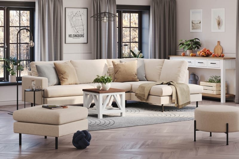 Menard Compact 4-seters Høyrevendt L-formet Sjeselongsofa i Stoff - Beige - Møbler - Sofaer - Sofaer med sjeselong - 4 seters sofa med divan