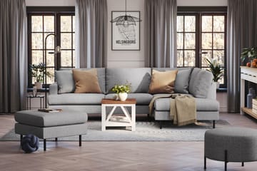 Menard Compact 4-seters Høyrevendt L-formet Sjeselongsofa i Stoff - Grå - Møbler - Sofaer - Sofaer med sjeselong - 4 seters sofa med divan