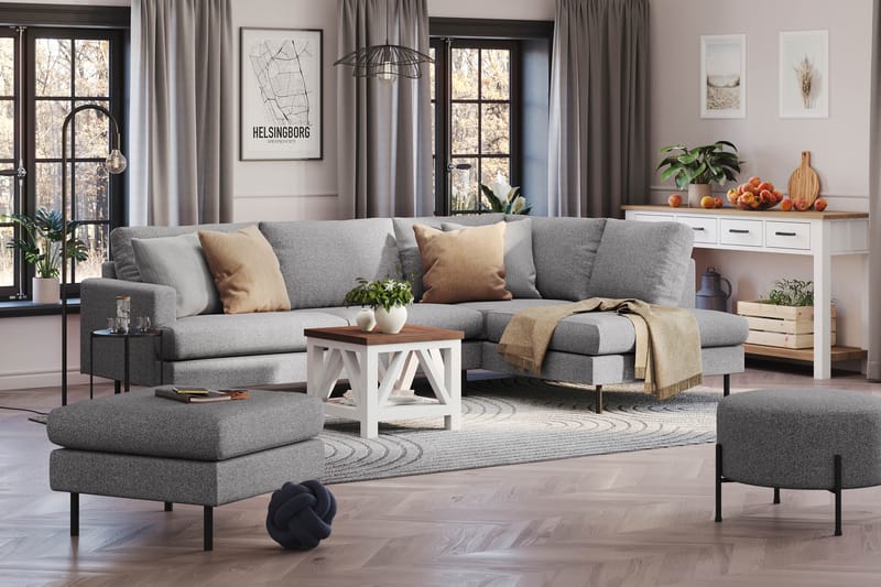 Menard Compact 4-seters Høyrevendt L-formet Sjeselongsofa i Stoff - Grå - Møbler - Sofaer - Sofaer med sjeselong - 4 seters sofa med divan