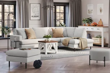 Menard Compact 4-seters Høyrevendt L-formet Sjeselongsofa i Stoff - Lys grå - Møbler - Sofaer - Sofaer med sjeselong - 4 seters sofa med divan