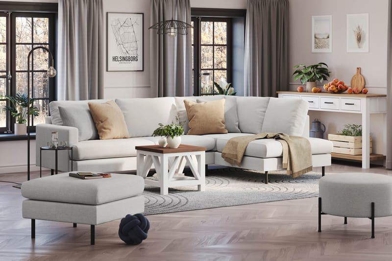 Menard Compact 4-seters Høyrevendt L-formet Sjeselongsofa i Stoff - Lys grå - Møbler - Sofaer - Sofaer med sjeselong - 4 seters sofa med divan