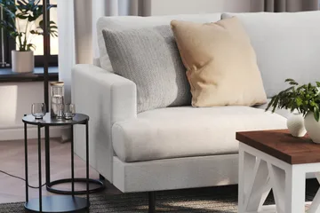Menard Compact 4-seters Høyrevendt L-formet Sjeselongsofa i Stoff - Lys grå - Møbler - Sofaer - Sofaer med sjeselong - 4 seters sofa med divan