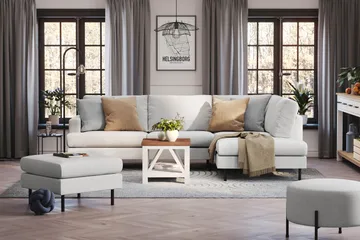 Menard Compact 4-seters Høyrevendt L-formet Sjeselongsofa i Stoff - Lys grå - Møbler - Sofaer - Sofaer med sjeselong - 4 seters sofa med divan