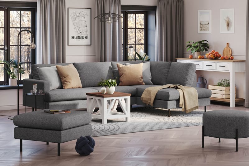 Menard Compact 4-seters Høyrevendt L-formet Sjeselongsofa i Stoff - Mørk grå - Møbler - Sofaer - Sofaer med sjeselong - 4 seters sofa med divan