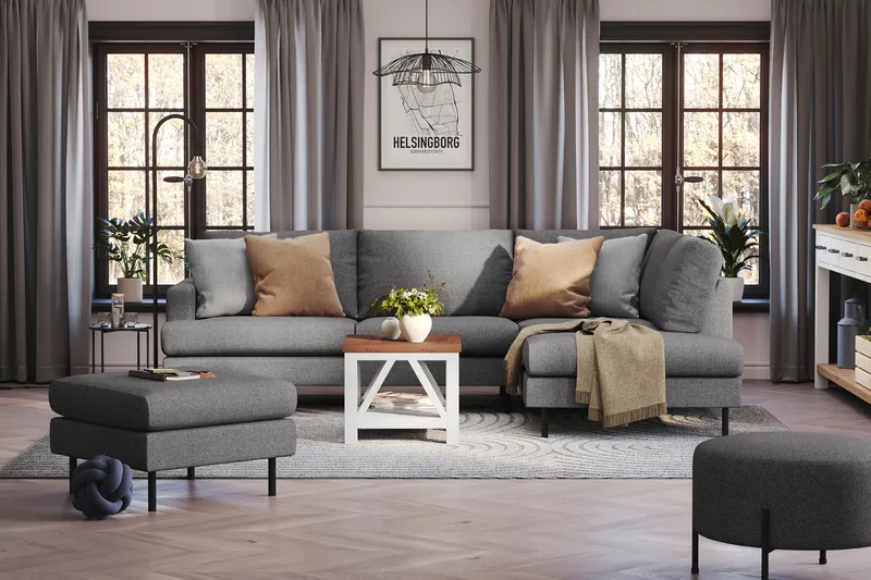 Menard Compact 4-seters Høyrevendt L-formet Sjeselongsofa i Stoff - Mørk grå - Møbler - Sofaer - Sofaer med sjeselong - 4 seters sofa med divan