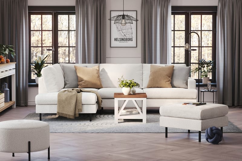 Menard Compact 4-seters Venstrevendt L-formet Sjeselongsofa i Bouclé - Hvit - Møbler - Sofaer - Sofaer med sjeselong - 4 seters sofa med divan