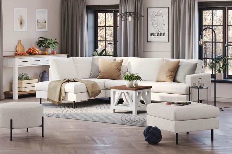 Menard Compact 4-seters Venstrevendt L-formet Sjeselongsofa i Bouclé - Hvit - Møbler - Sofaer - Sofaer med sjeselong - 4 seters sofa med divan