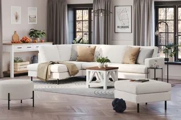 Menard Compact 4-seters Venstrevendt L-formet Sjeselongsofa i Bouclé - Hvit - Møbler - Sofaer - Sofaer med sjeselong - 4 seters sofa med divan