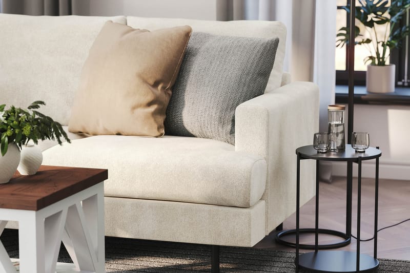Menard Compact 4-seters Venstrevendt L-formet Sjeselongsofa i Fløyel - Kremhvit - Møbler - Sofaer - Sofaer med sjeselong - 4 seters sofa med divan
