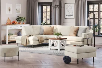Menard Compact 4-seters Venstrevendt L-formet Sjeselongsofa i Fløyel - Kremhvit - Møbler - Sofaer - Sofaer med sjeselong - 4 seters sofa med divan