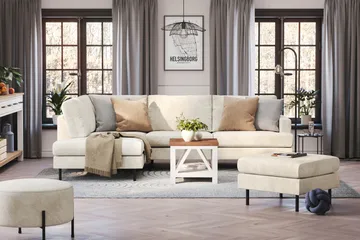 Menard Compact 4-seters Venstrevendt L-formet Sjeselongsofa i Fløyel - Kremhvit - Møbler - Sofaer - Sofaer med sjeselong - 4 seters sofa med divan